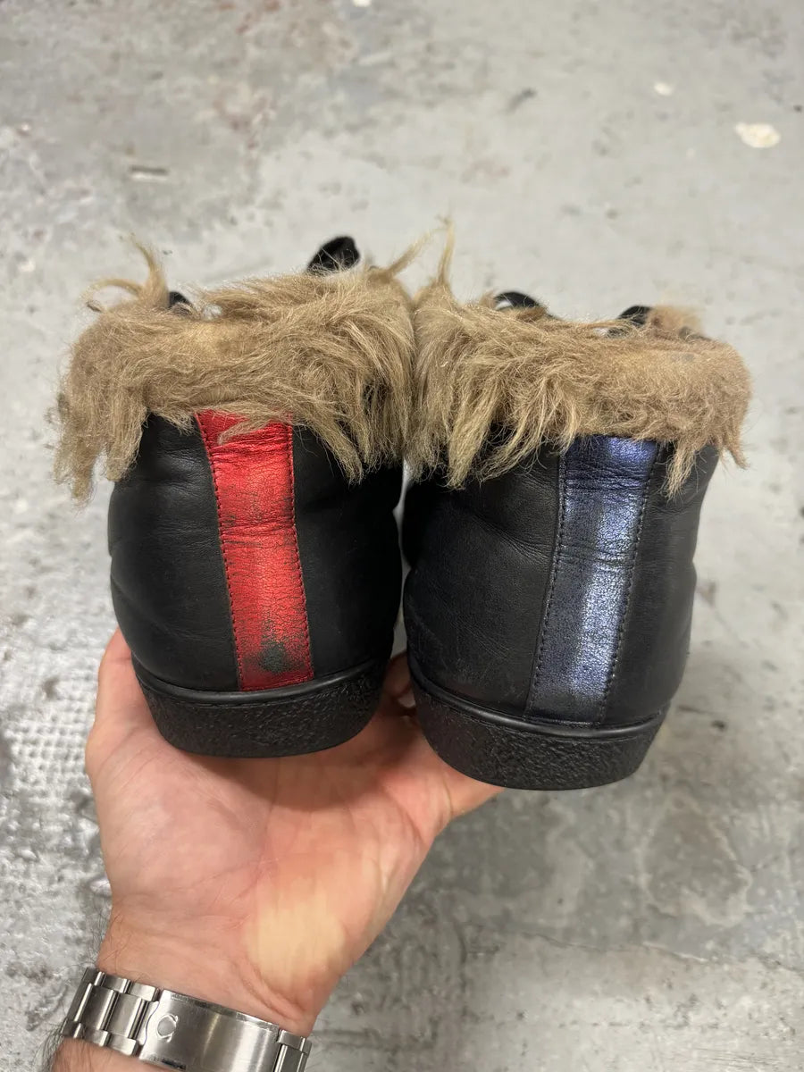 Gucci Ace Black High Fur Leather Sneakers eEjSuiL 8