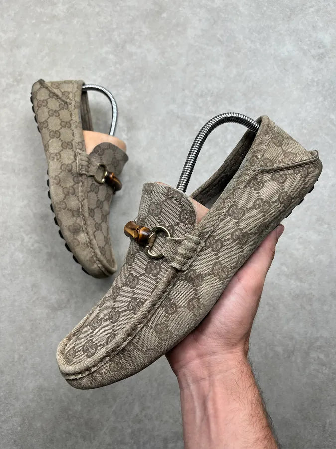Gucci Bamboo Monogram Beige Loafer Shoes KUxDWAF 0