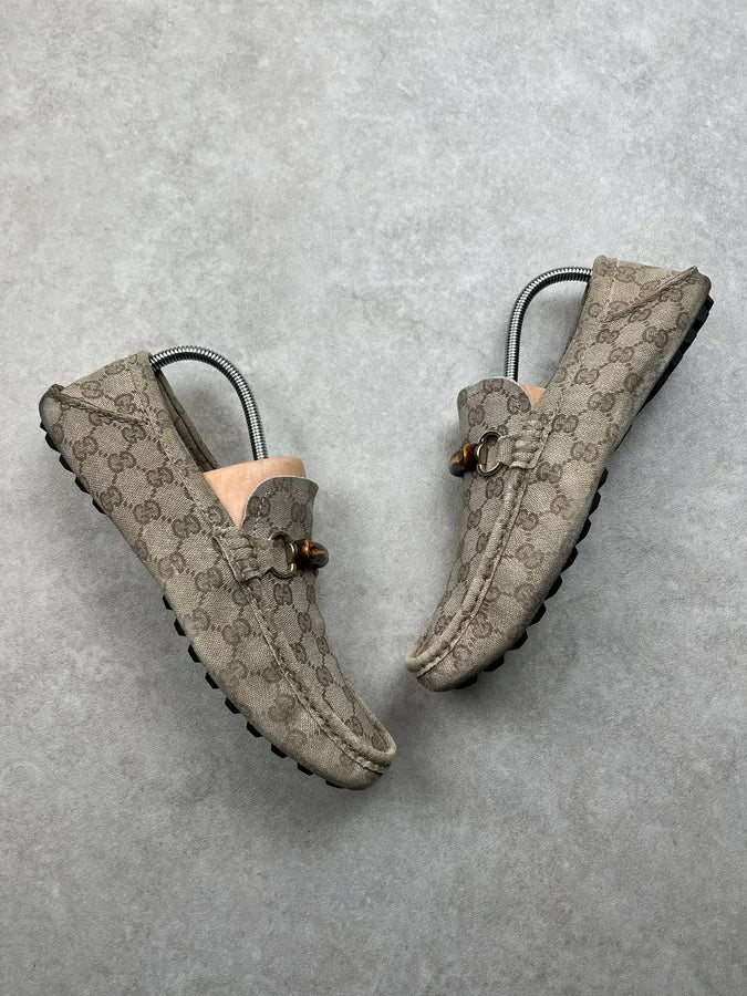 Gucci Bamboo Monogram Beige Loafer Shoes KUxDWAF 1