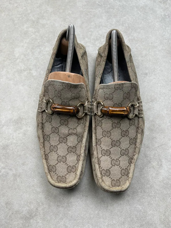 Gucci Bamboo Monogram Beige Loafer Shoes KUxDWAF 4