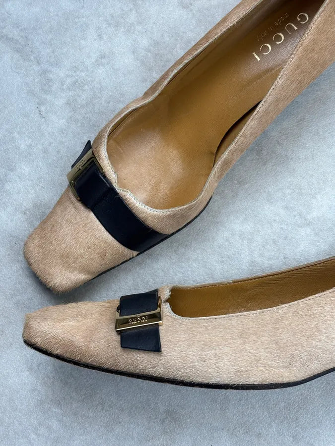 2000s Gucci Beige Pony Hair Bow Heels cvIhTnP 10