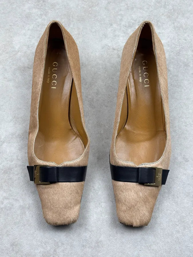 2000s Gucci Beige Pony Hair Bow Heels cvIhTnP 1