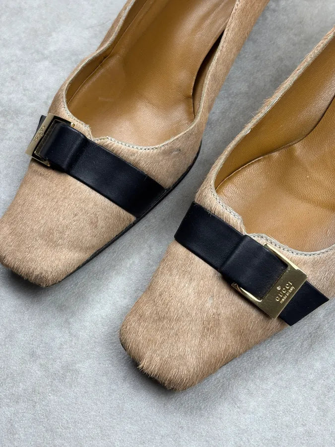 2000s Gucci Beige Pony Hair Bow Heels cvIhTnP 3