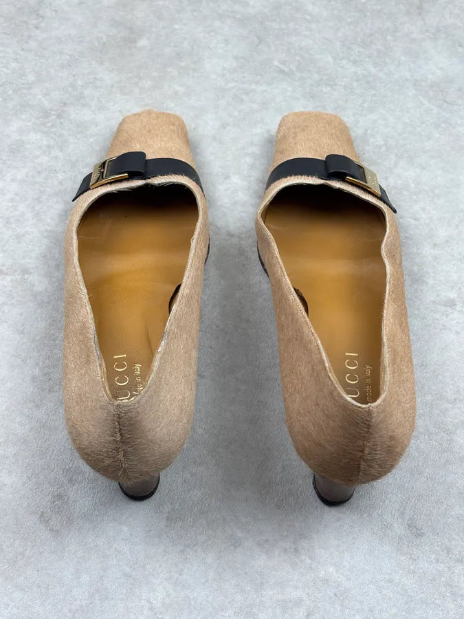 2000s Gucci Beige Pony Hair Bow Heels cvIhTnP 11