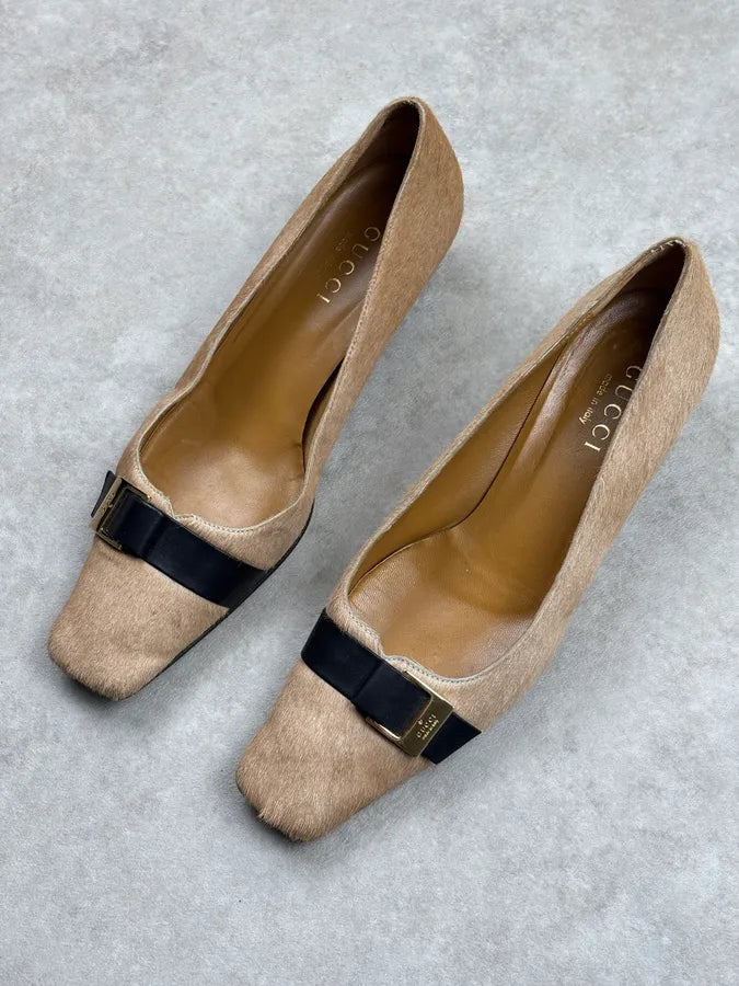 2000s Gucci Beige Pony Hair Bow Heels cvIhTnP 2