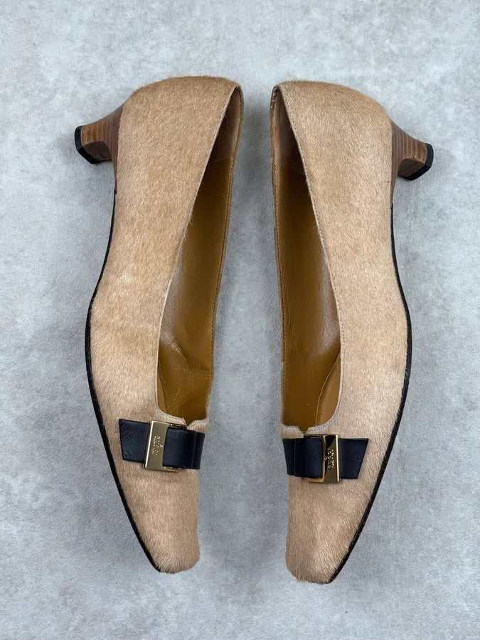 2000s Gucci Beige Pony Hair Bow Heels cvIhTnP 5
