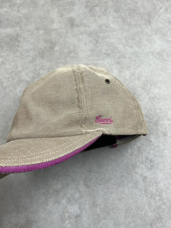 Gucci Beige Cotton Canvas Purple Logo Hat PUjuTKF 4