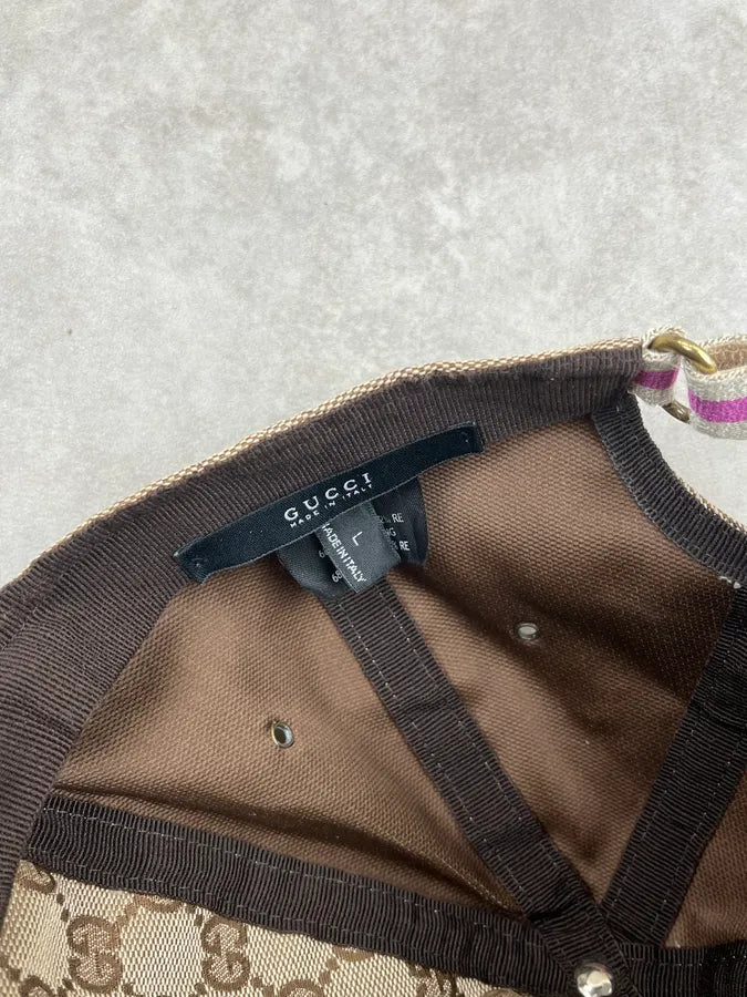 Gucci Beige Cotton Canvas Purple Logo Hat PUjuTKF 9