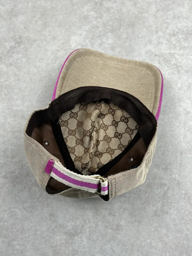 Gucci Beige Cotton Canvas Purple Logo Hat PUjuTKF 8