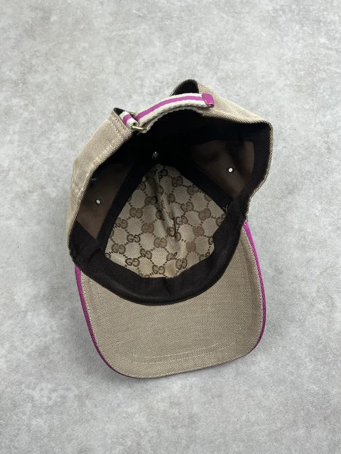 Gucci Beige Cotton Canvas Purple Logo Hat PUjuTKF 7