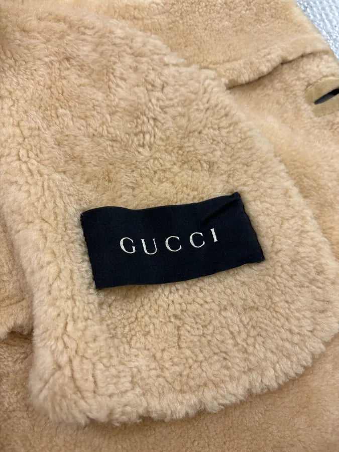 AW2002 Gucci Beige Leather Shearling Coat by Tom Ford wxeeTlL 7