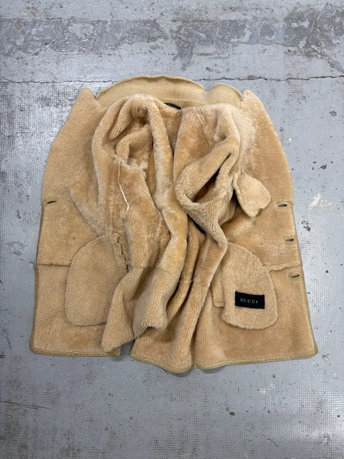 AW2002 Gucci Beige Leather Shearling Coat by Tom Ford wxeeTlL 6