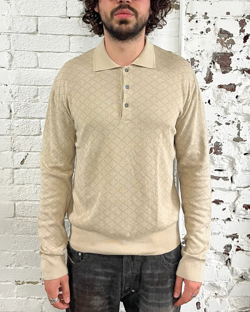 Gucci Beige Jacquard Longsleeve Polo Sweater etsjpvC 1
