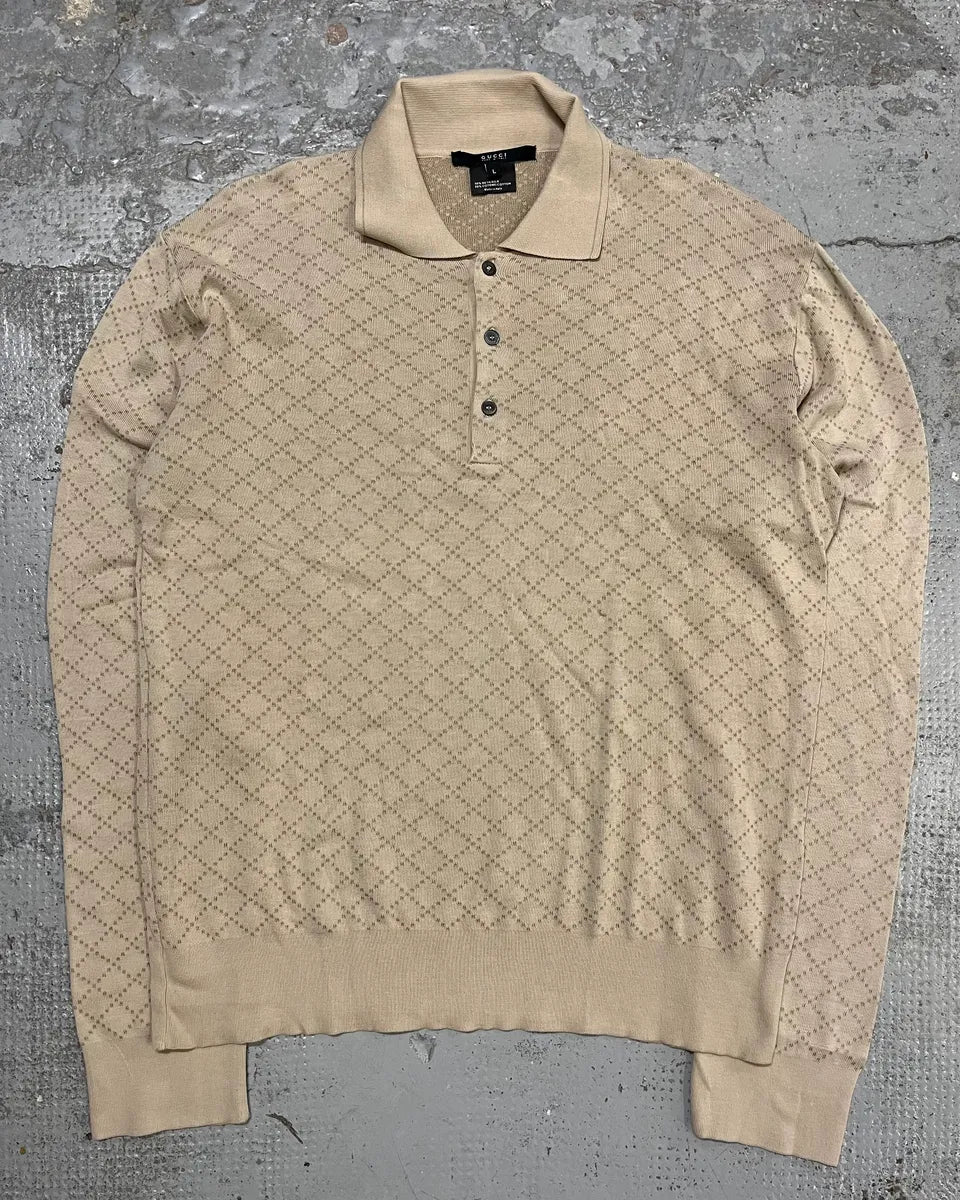 Gucci Beige Jacquard Longsleeve Polo Sweater etsjpvC 3