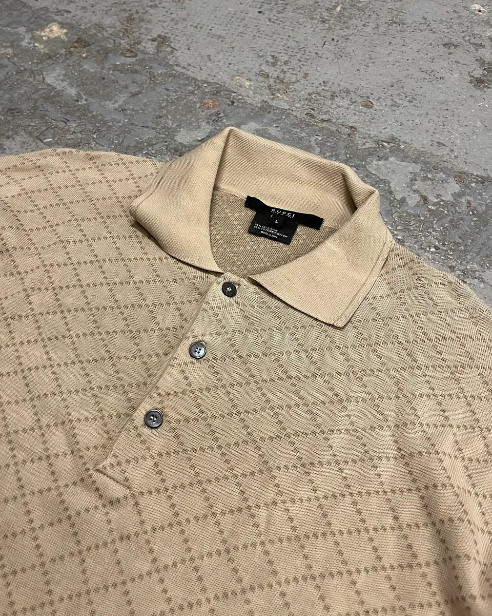 Gucci Beige Jacquard Longsleeve Polo Sweater etsjpvC 4
