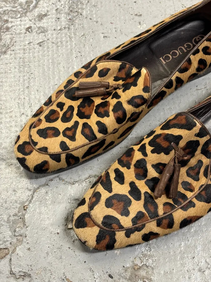 2010s Gucci Beige Leopard Calf Hair Loafers SunZkDd 4