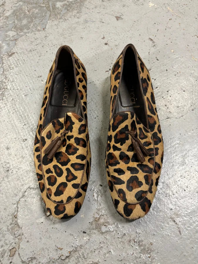 2010s Gucci Beige Leopard Calf Hair Loafers SunZkDd 1