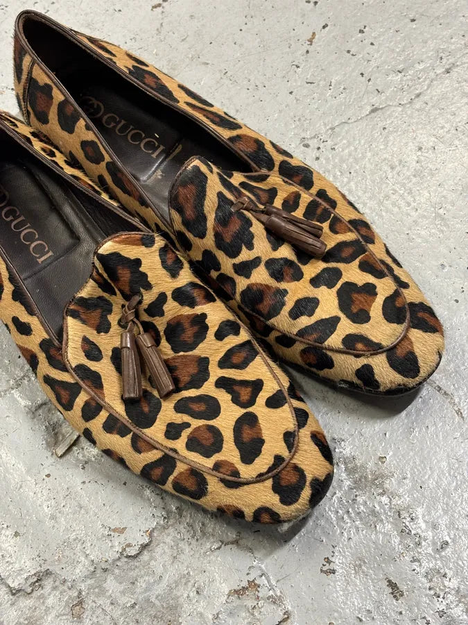 2010s Gucci Beige Leopard Calf Hair Loafers SunZkDd 3