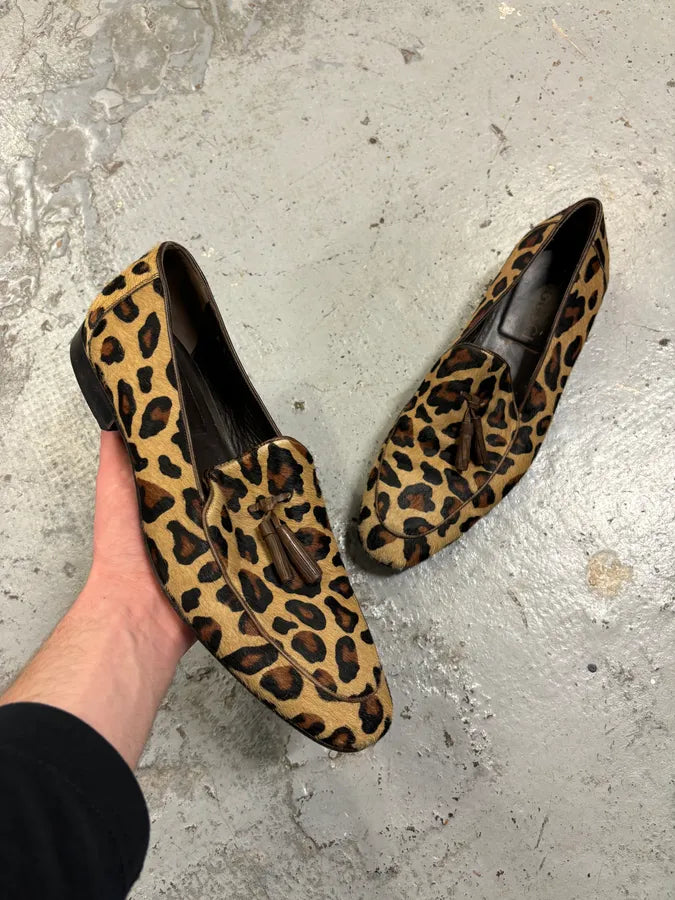 2010s Gucci Beige Leopard Calf Hair Loafers SunZkDd 0