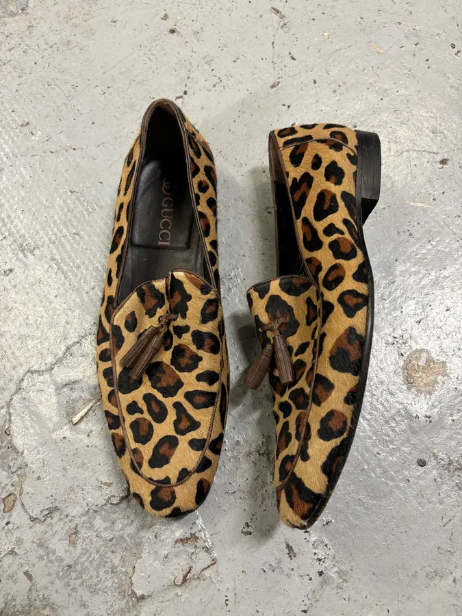 2010s Gucci Beige Leopard Calf Hair Loafers SunZkDd 5