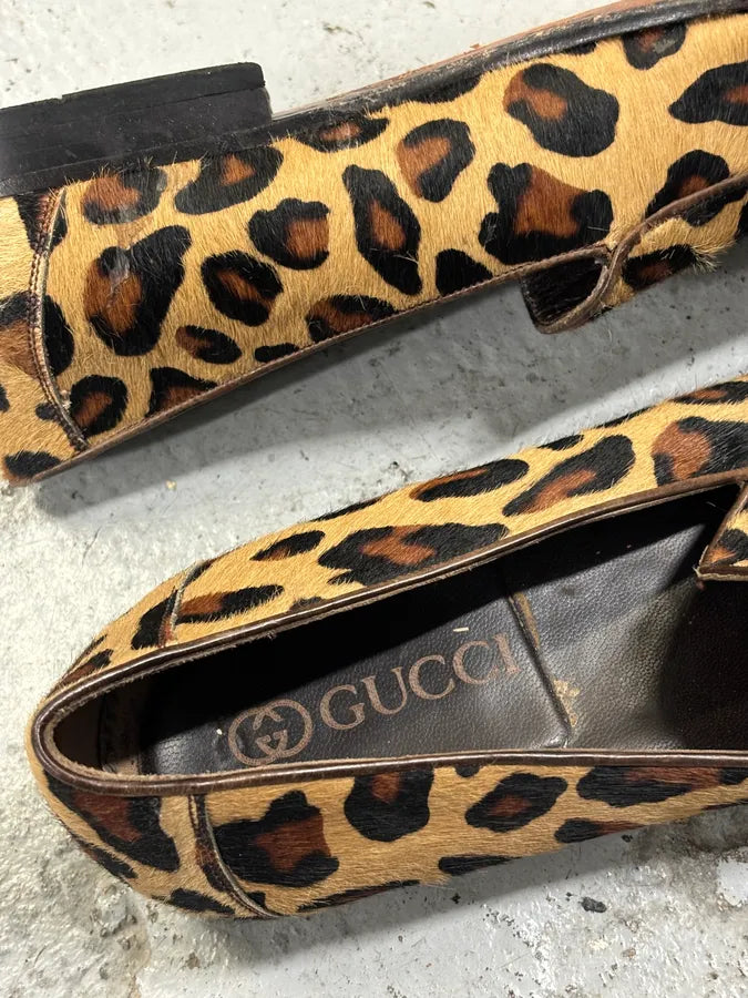 2010s Gucci Beige Leopard Calf Hair Loafers SunZkDd 7