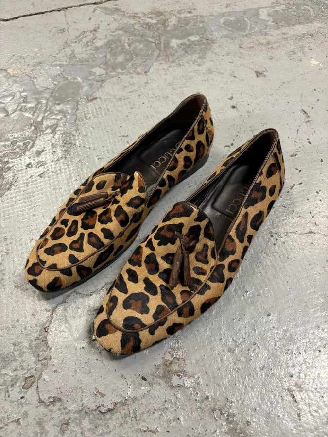 2010s Gucci Beige Leopard Calf Hair Loafers SunZkDd 2