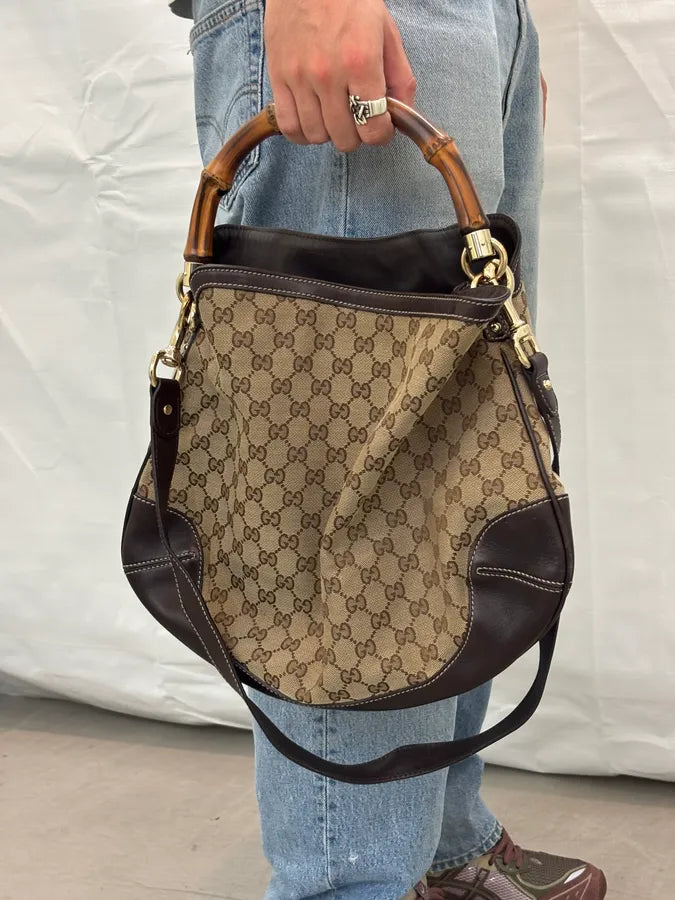 2000s Gucci Beige Monogram Peggy Hobo Bag yFbtnMn 1