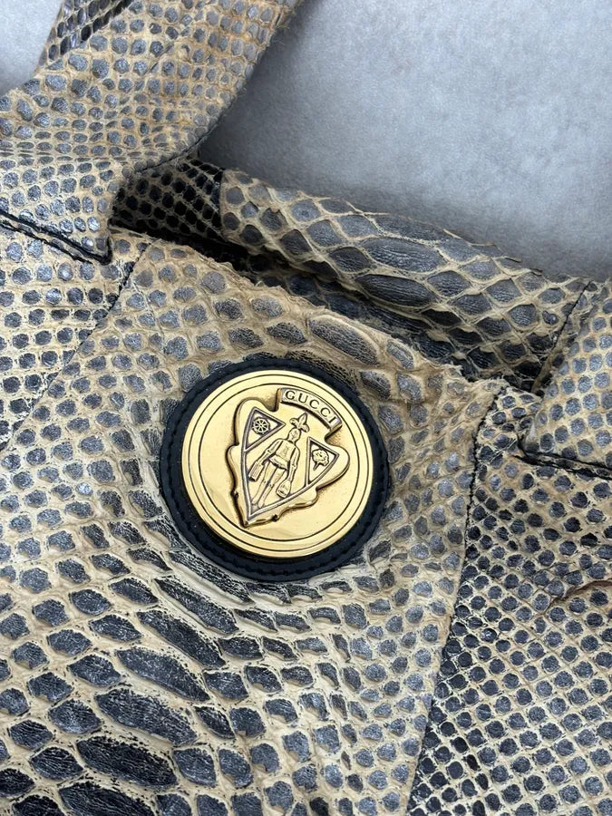 2000s Gucci Beige Python Embossed Hysteria Handle Bag upiBhmR 3