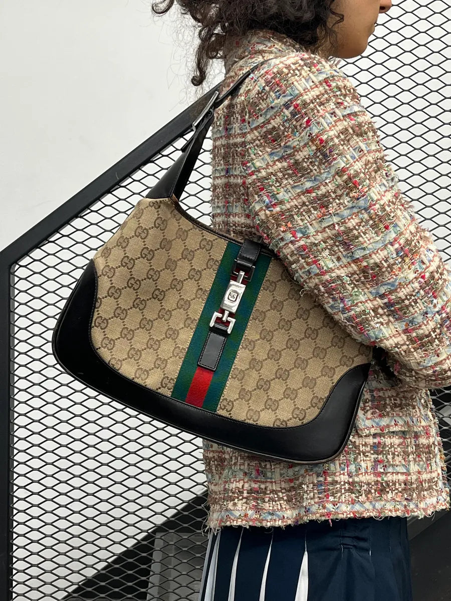 Gucci Beige Signature Monogram Jacquard Jackie Bag hLkDVmi 2
