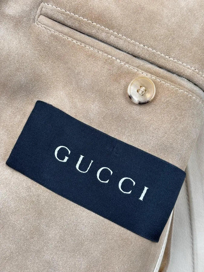 AW2003 Gucci Beige Suede Leather Blazer Jacket by Tom Ford UabBSRb 12