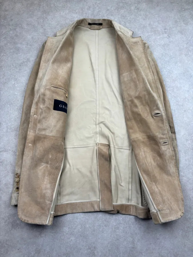 AW2003 Gucci Beige Suede Leather Blazer Jacket by Tom Ford UabBSRb 7