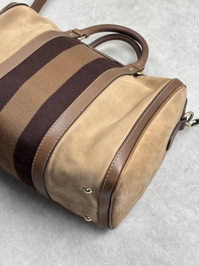 Gucci Beige Suede Striped Handle Boston Bag MGqERQU 11