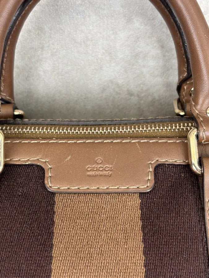 Gucci Beige Suede Striped Handle Boston Bag MGqERQU 7