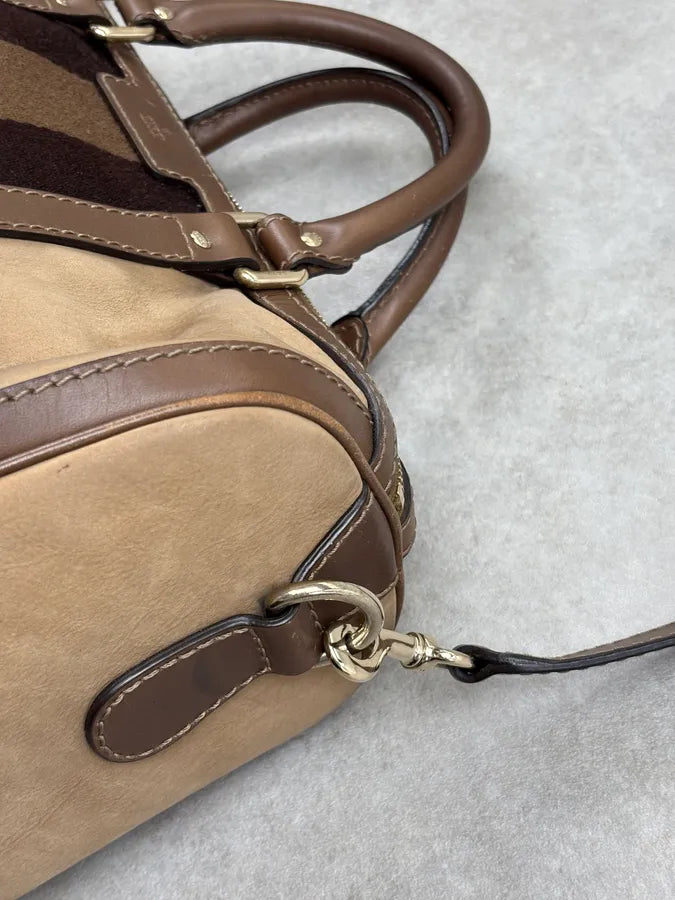 Gucci Beige Suede Striped Handle Boston Bag MGqERQU 13