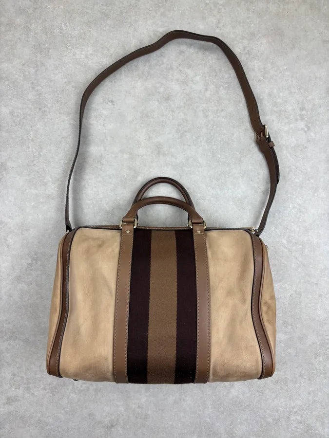 Gucci Beige Suede Striped Handle Boston Bag MGqERQU 15
