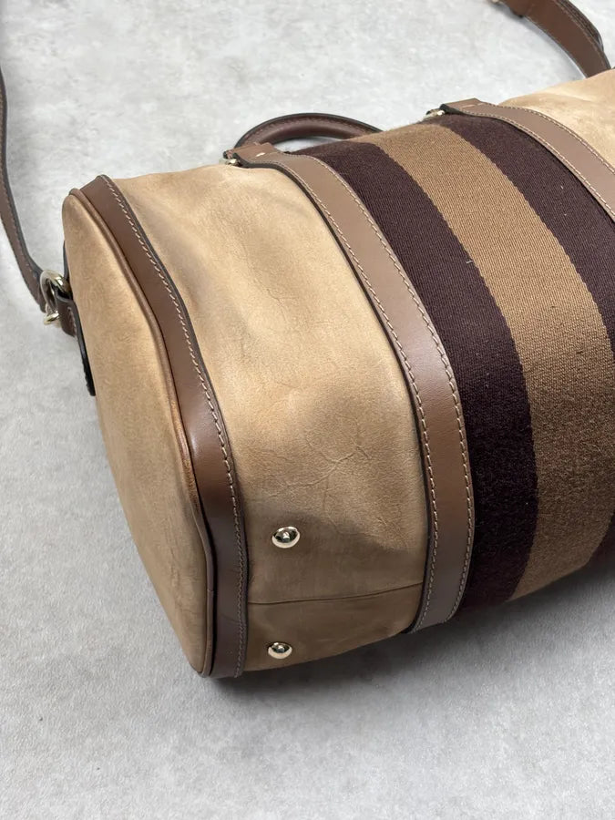 Gucci Beige Suede Striped Handle Boston Bag MGqERQU 16
