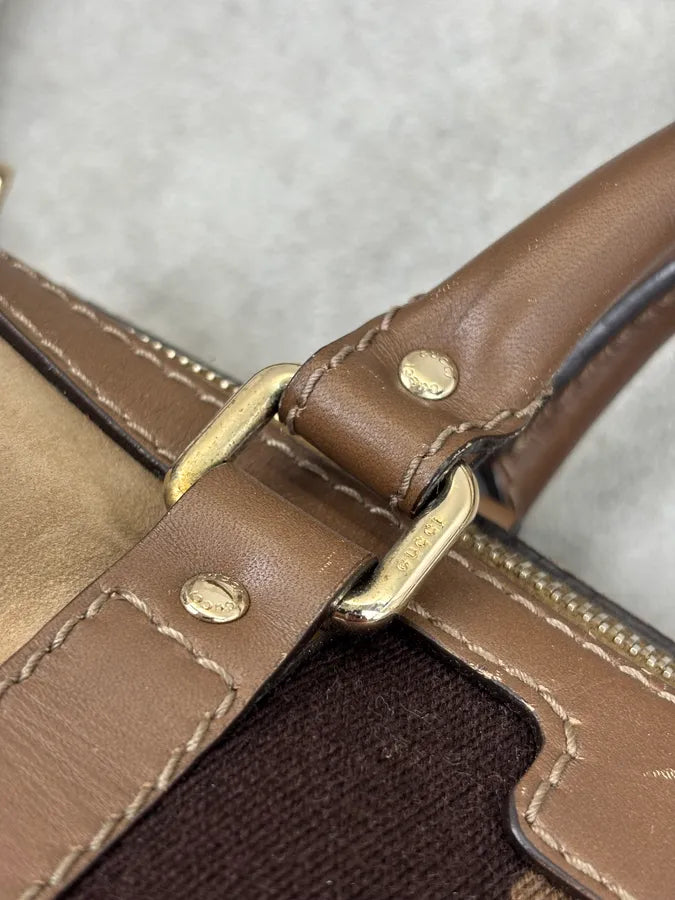 Gucci Beige Suede Striped Handle Boston Bag MGqERQU 12