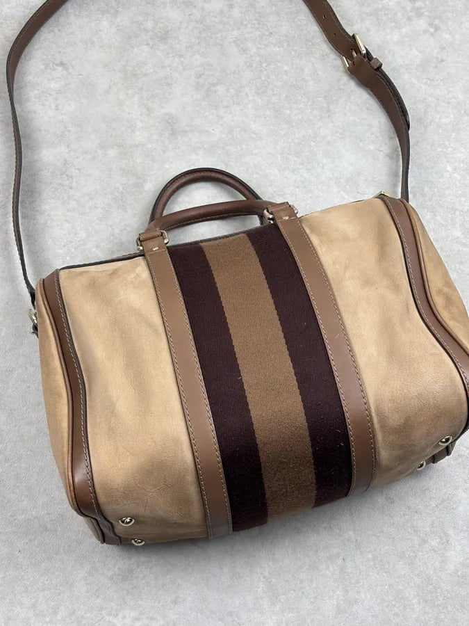 Gucci Beige Suede Striped Handle Boston Bag MGqERQU 14