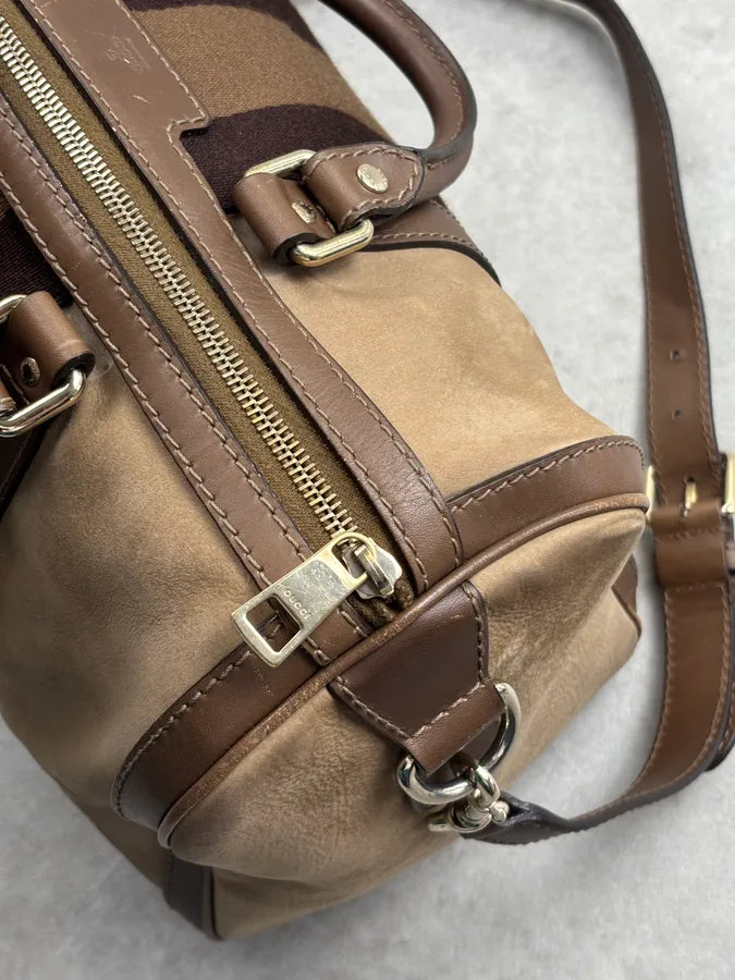 Gucci Beige Suede Striped Handle Boston Bag MGqERQU 19