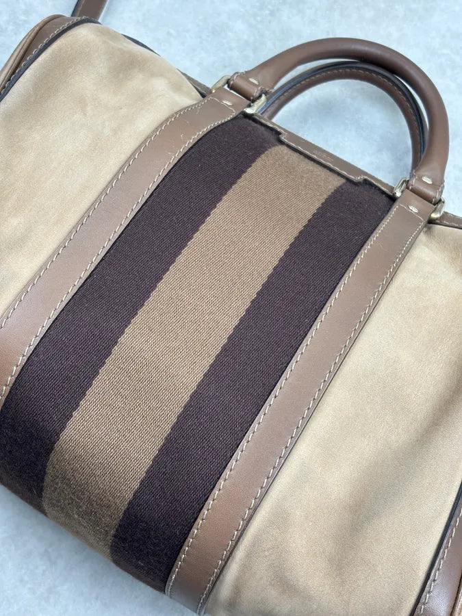 Gucci Beige Suede Striped Handle Boston Bag MGqERQU 10