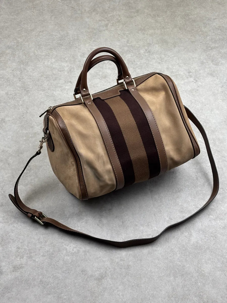 Gucci Beige Suede Striped Handle Boston Bag MGqERQU 1