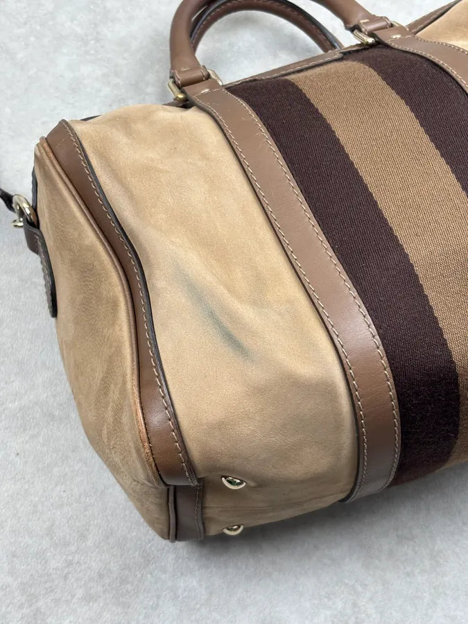 Gucci Beige Suede Striped Handle Boston Bag MGqERQU 8