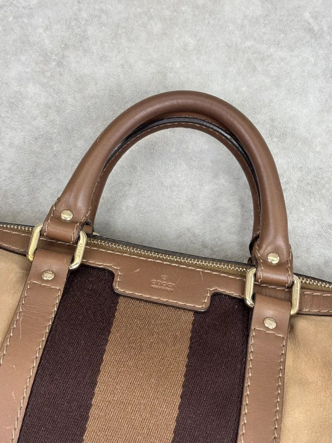 Gucci Beige Suede Striped Handle Boston Bag MGqERQU 9