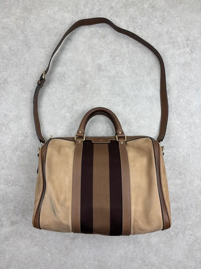 Gucci Beige Suede Striped Handle Boston Bag MGqERQU 4