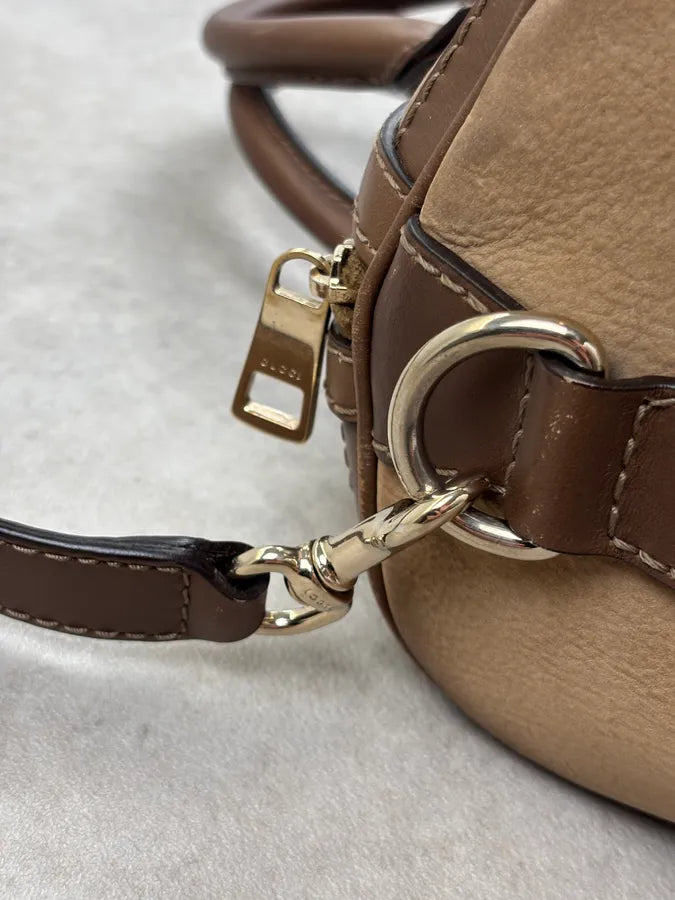 Gucci Beige Suede Striped Handle Boston Bag MGqERQU 5