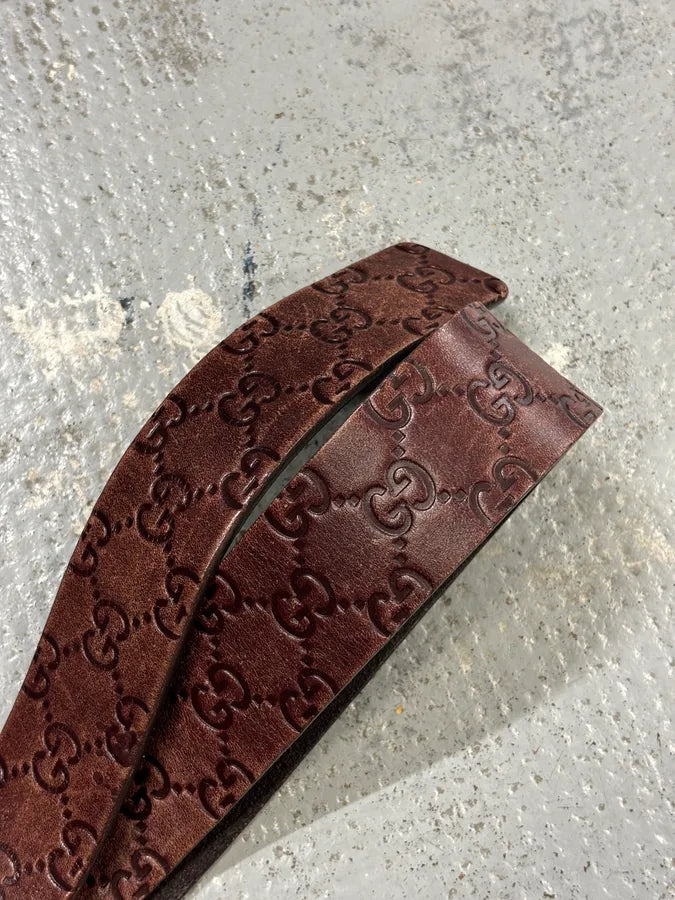 2000s Gucci Monogram Brown Leather Belt vWaMxTR 7