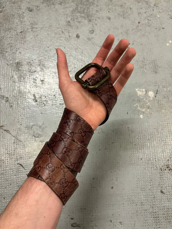 2000s Gucci Monogram Brown Leather Belt vWaMxTR 2
