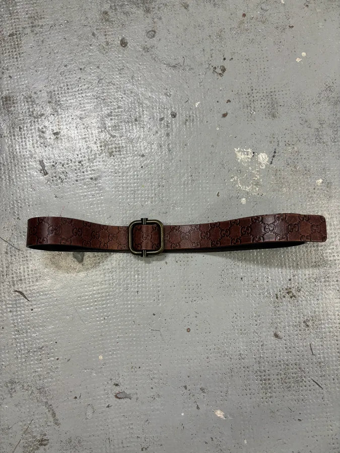 2000s Gucci Monogram Brown Leather Belt vWaMxTR 3