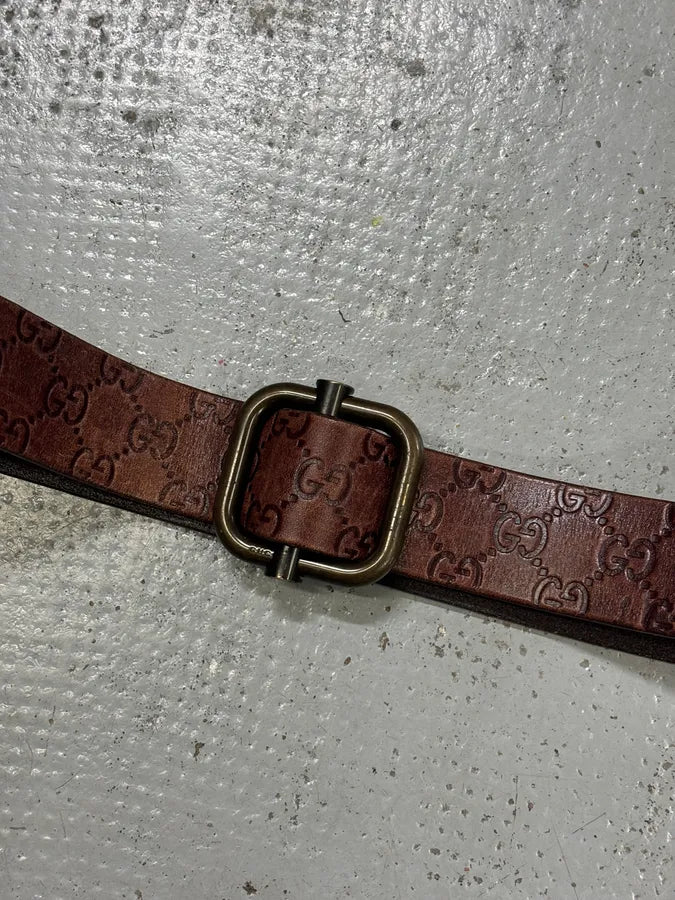 2000s Gucci Monogram Brown Leather Belt vWaMxTR 4