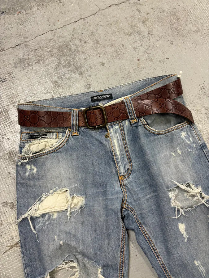 2000s Gucci Monogram Brown Leather Belt vWaMxTR 0
